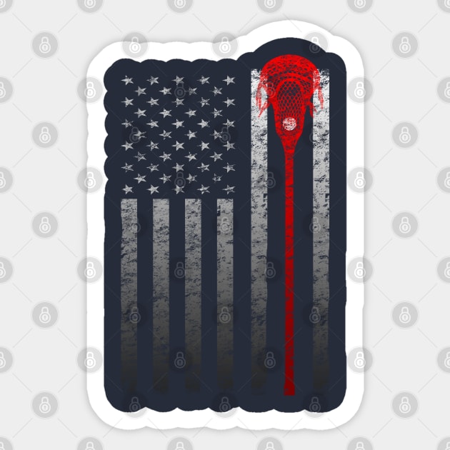 Vintage Lacrosse Stick American Flag Faded Distressed Sticker by TeeCreations